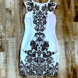 Liz Claiborne Sheath Dress Wedding Black White Cap Sleeveless Formal Event